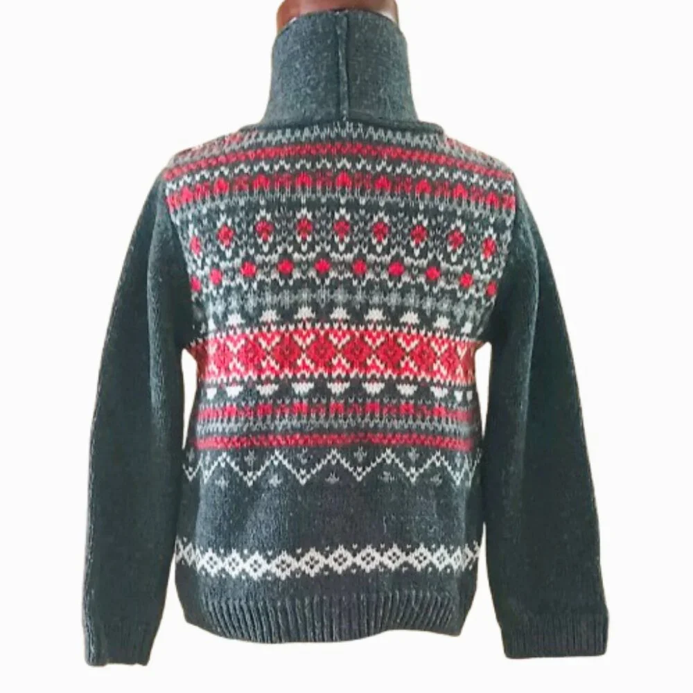 Oshkosh B'gosh Fairisle Cardigan Sweater 24M Gray and Red Shawl Collar